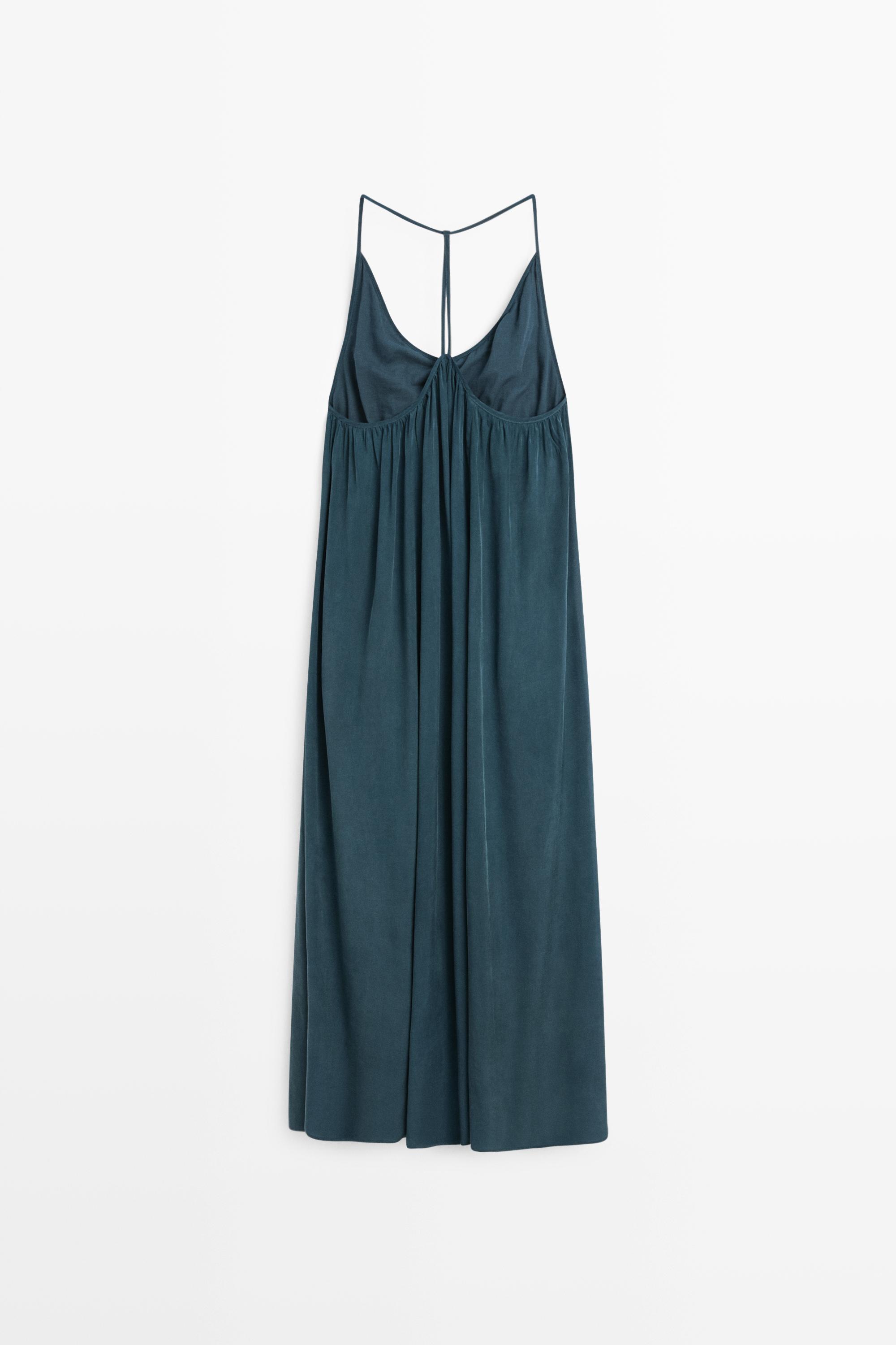 Midi dress with gathered neckline